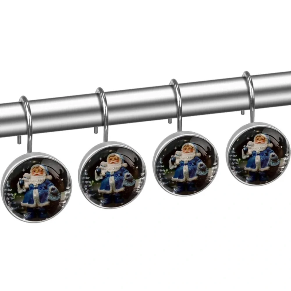 Christmas Santa 12PCS Crystal Glass and Stainless Steel Shower Curtain Hooks
